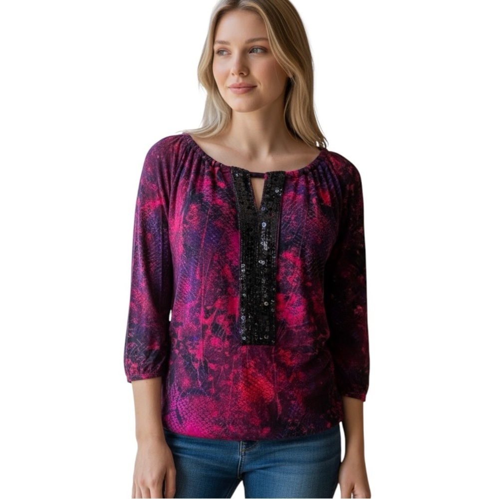 INC International Concepts Pink and Black Blouse Like New! XS